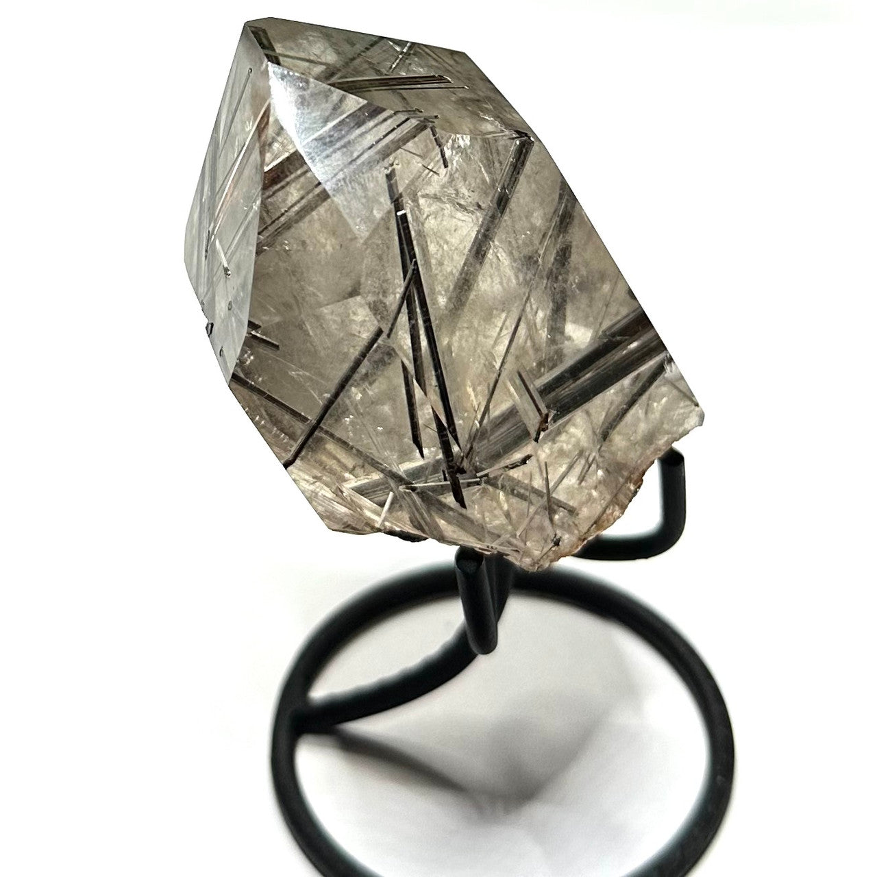 One of a Kind Tourmalinated Smokey Quartz  Partially Polished Terminated Point with Stand-3 x 2 1/2"-NC7223