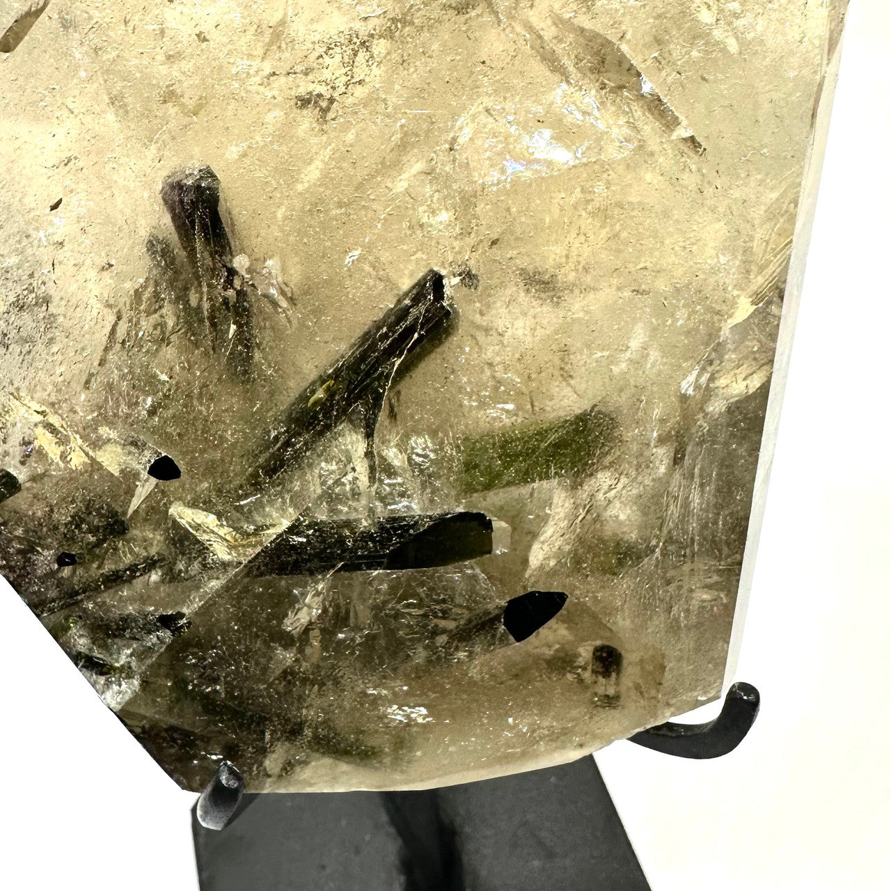 One of a Kind Tourmalinated Smokey Quartz  Partially Polished  Point with Stand-5 1/4 x 3 1/4"-NC7224