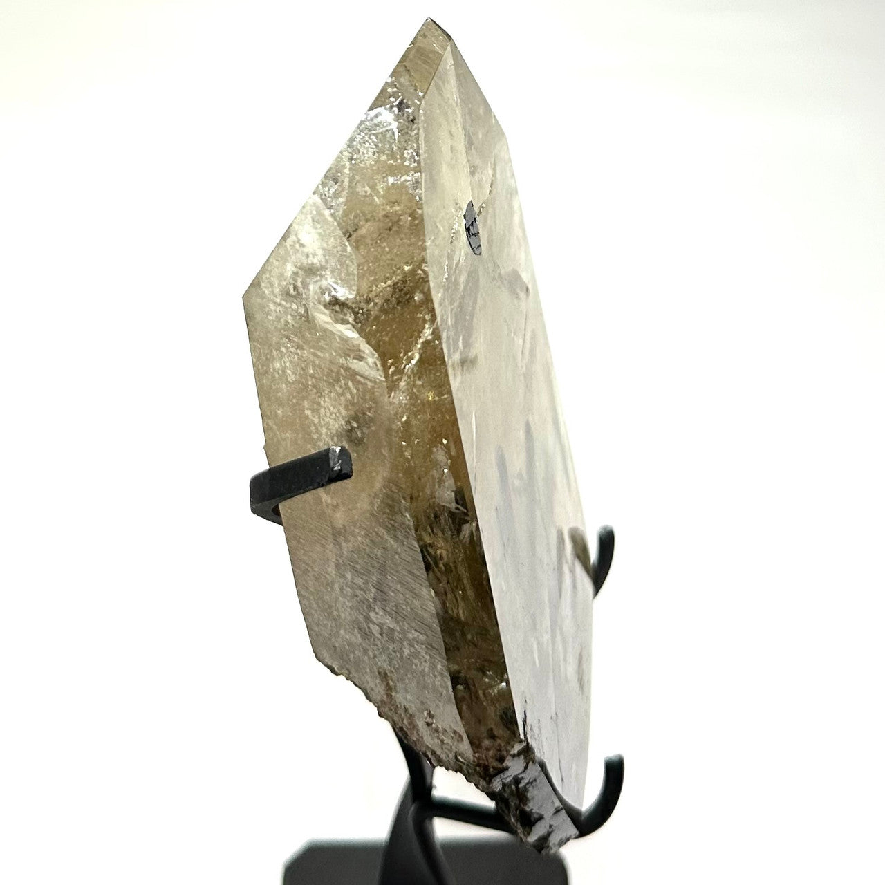 One of a Kind Tourmalinated Smokey Quartz  Partially Polished  Point with Stand-5 1/4 x 3 1/4"-NC7224