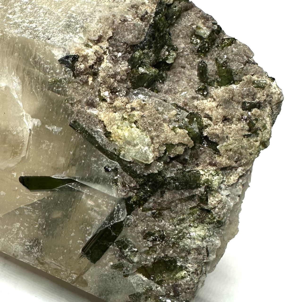 One of a Kind Tourmalinated Smokey Quartz  Partially Polished  Point with Stand-5 1/4 x 3 1/4"-NC7224