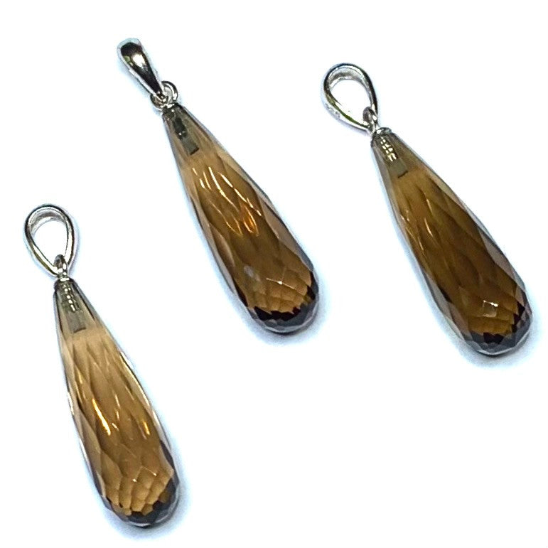 Smokey Quartz Faceted Elongated Pear Shaped Pendants-A Grade-24 x 8mm (SP4471)