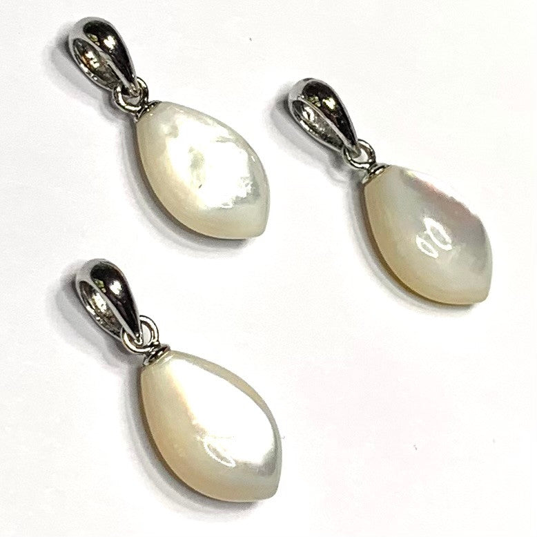 Mother of Pearl Shell and Sterling Silver Teardrop Pendants-AA Grade-12 x 8mm (SP4473)