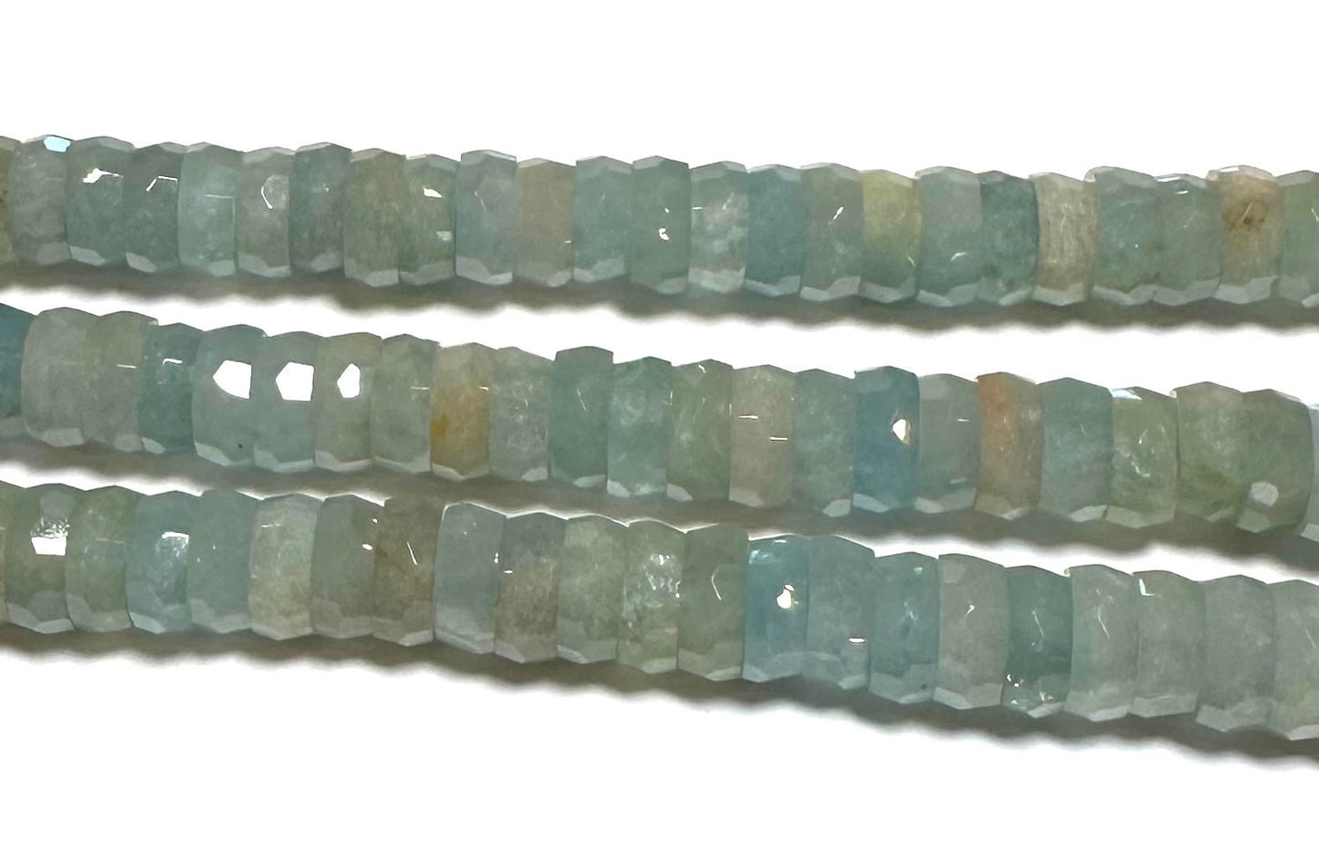 Natural Brazilian Aquamarine Faceted Wheel Rondelle Beads 6 x 2mm #SP7919