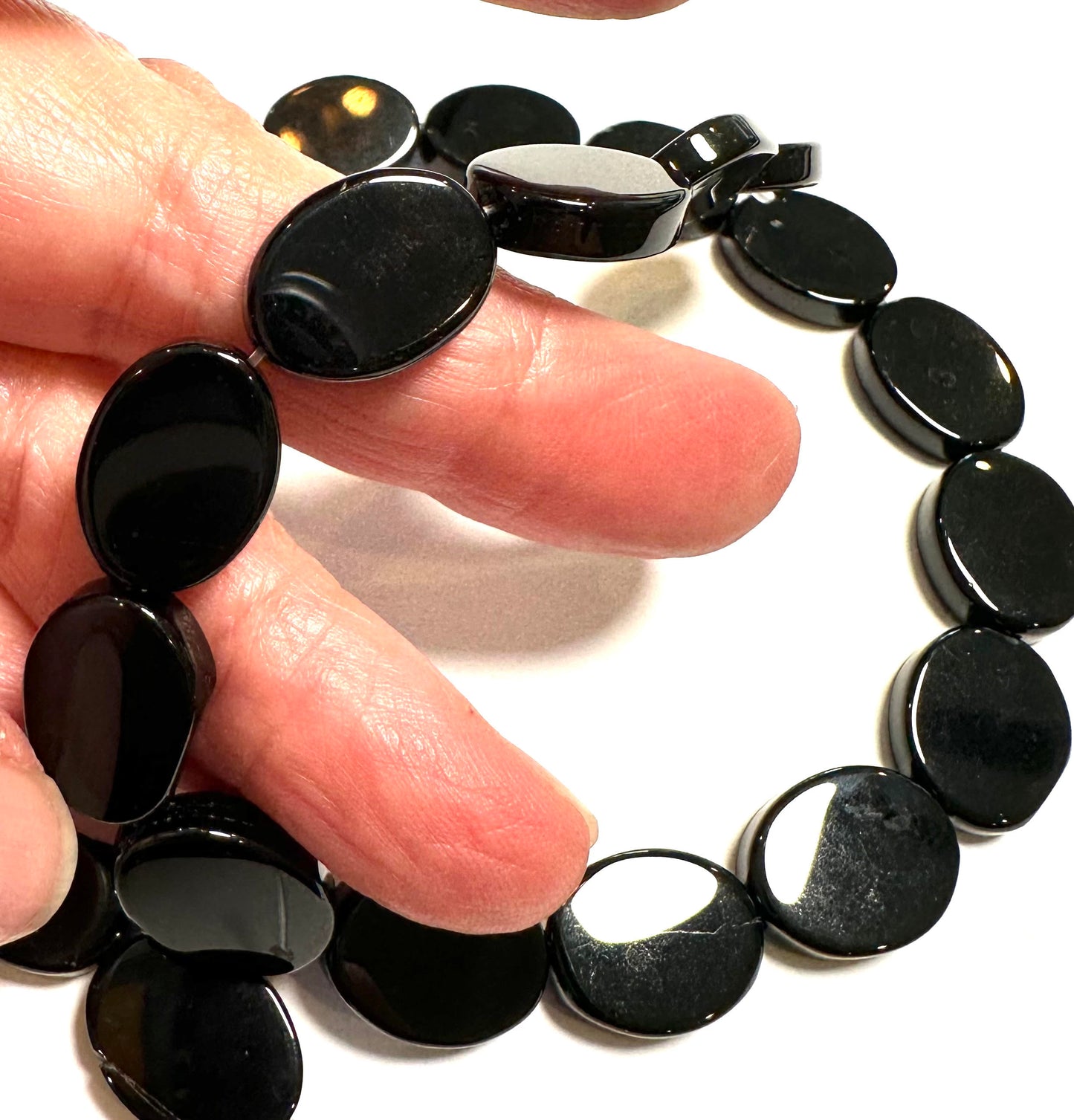 Black Onyx Flat Oval Beads – 11x14mm – Item #16334