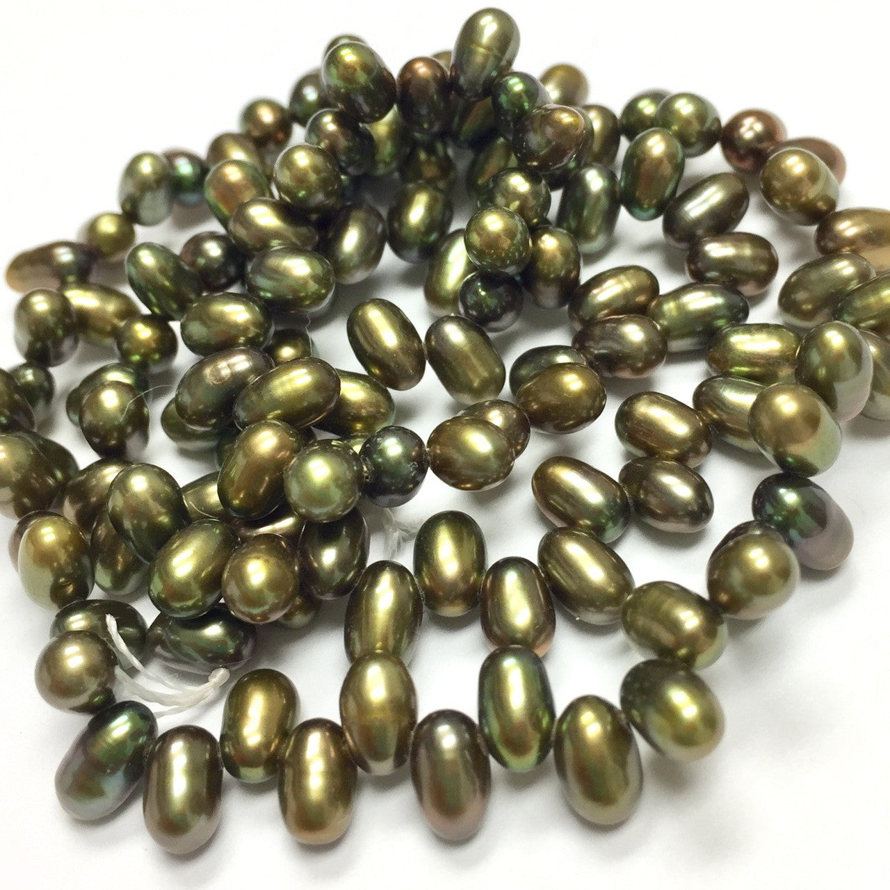Freshwater Glorious Green Top Drilled Dancing Rice Pearl Beads-4 x 6mm