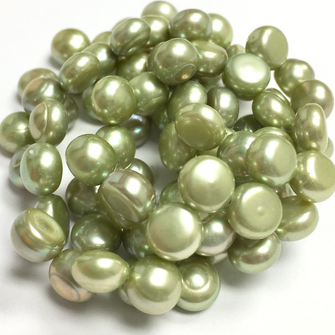 Freshwater Top Drilled Spring Green Button Pearl Beads-6.5-7mm