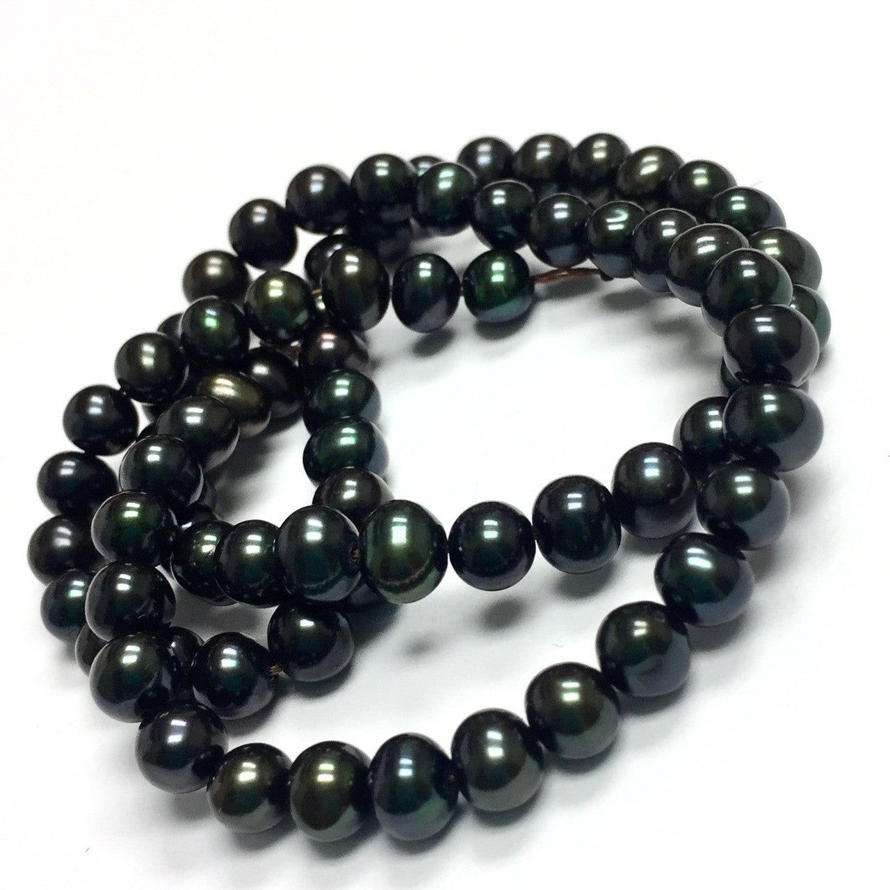 Freshwater Peacock Green Semi-Round Pearl Beads 5.5-6mm