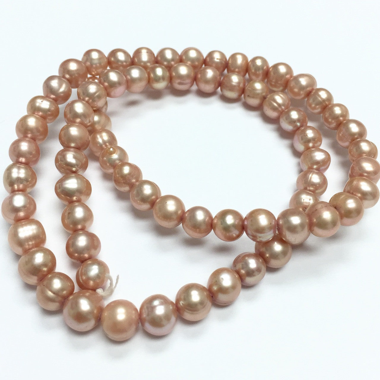 Freshwater Pink Champagne Semi-Round Pearl Beads-6-6.5mm