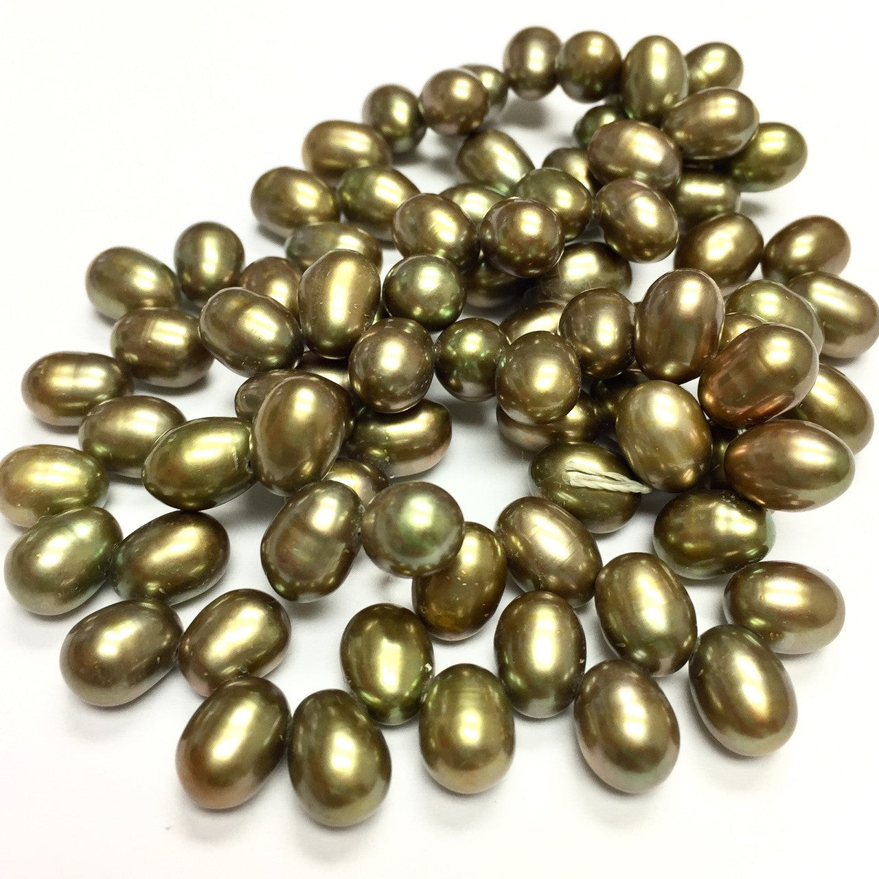 Freshwater Glorious Green Top Drilled Dancing Rice Pearl Beads-8 x 6mm