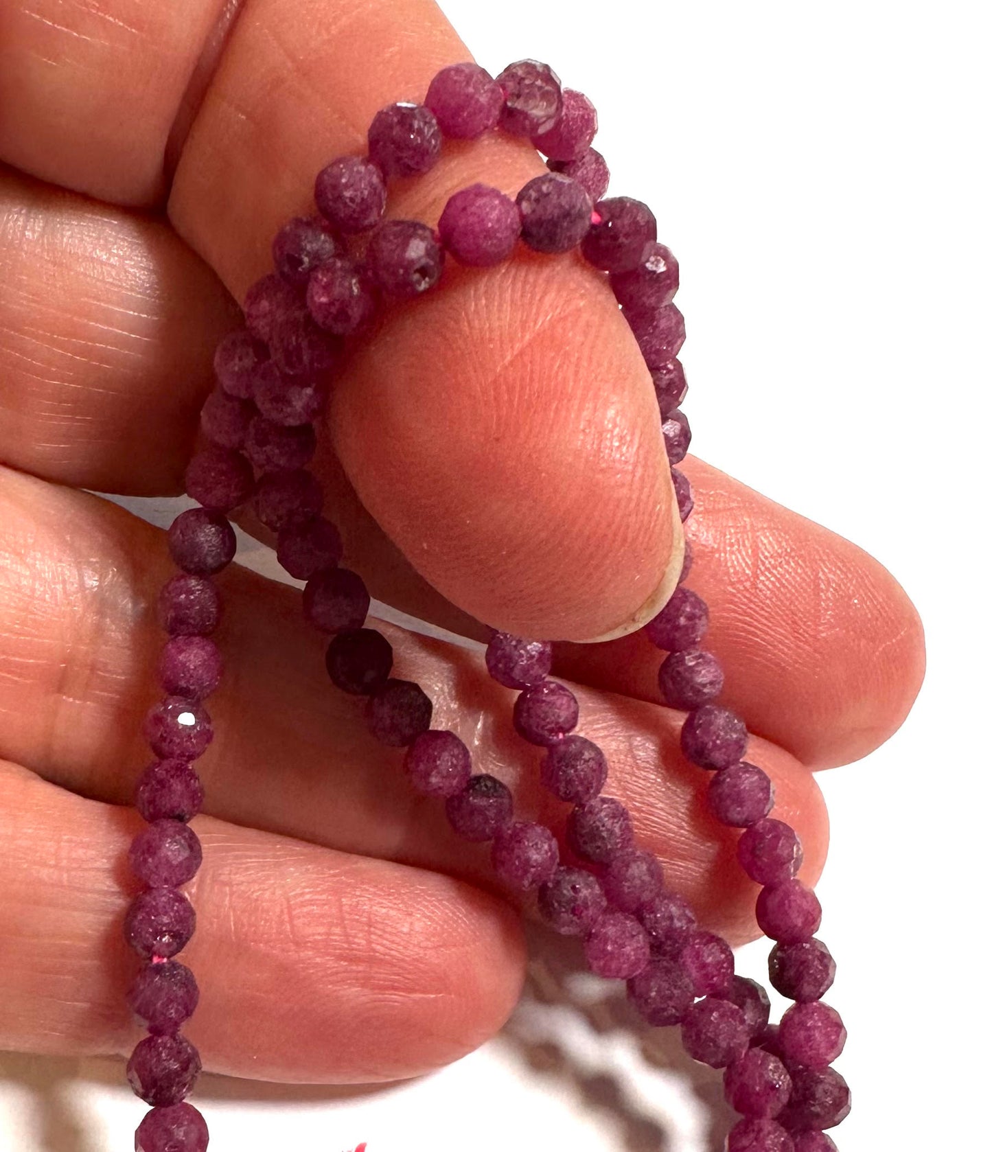 Micro Diamond-Faceted 4 mm Natural Ruby Beads - SP7900