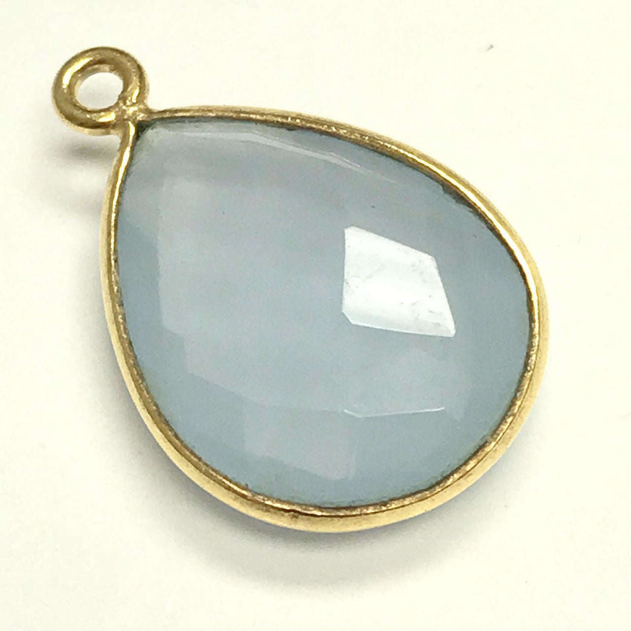 Faceted Blue Opal Chalcedony Gold Filled Bezeled Drop Focal Bead 13 x 17mm