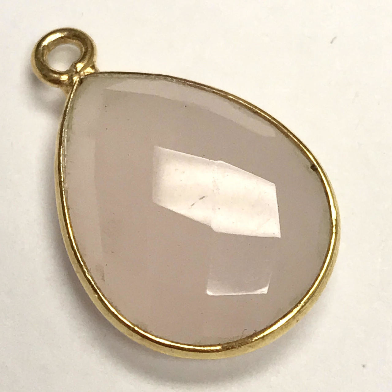 Faceted Pink Chalcedony Vermeil Bezeled Drop Focal Bead 13 x 17mm