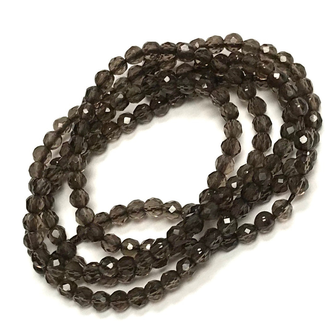 Micro Diamond Cut Smokey Quartz Beads