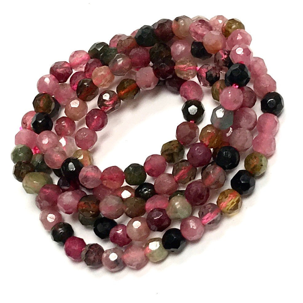 Rainbow Tourmaline Micro Diamond Cut Round Beads