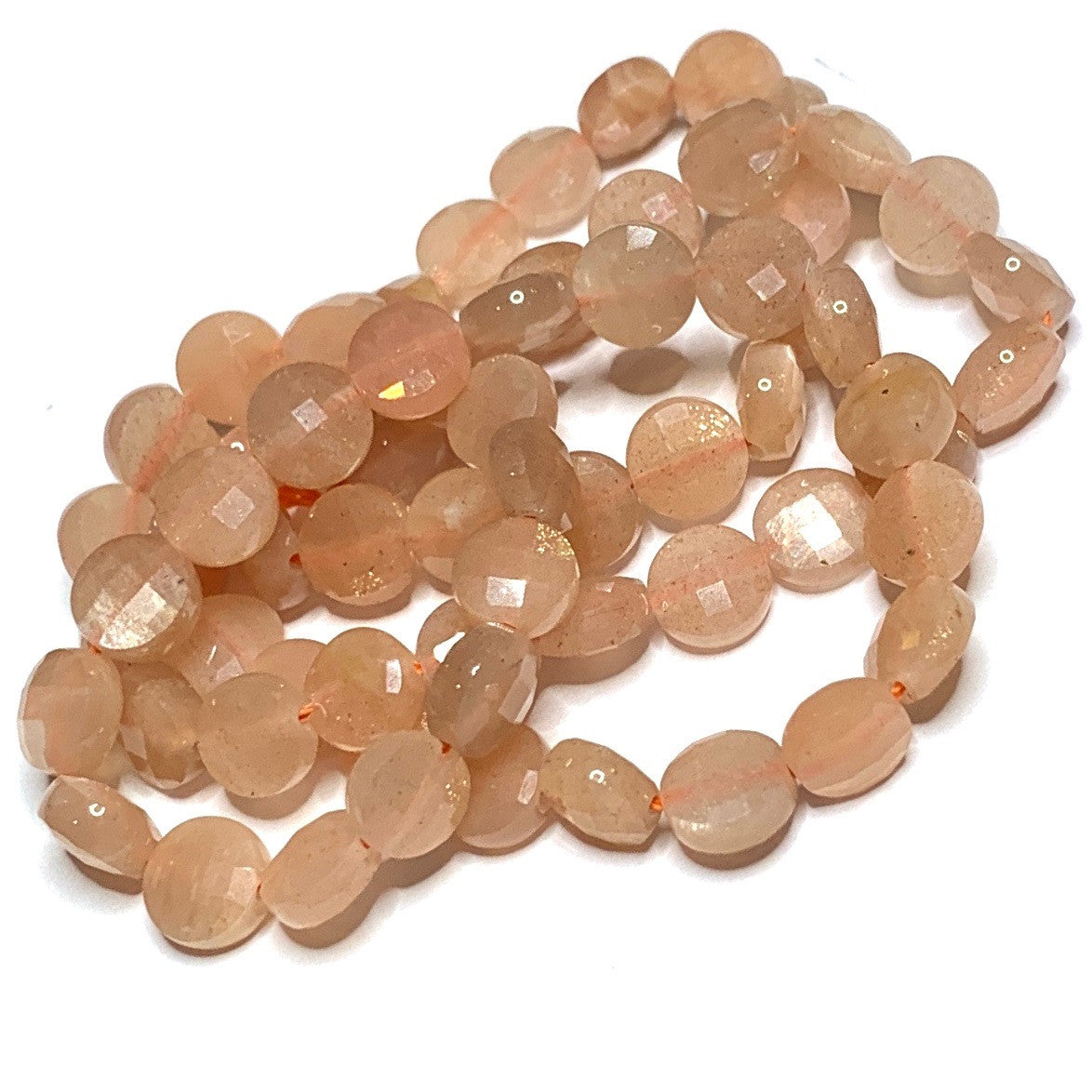 Orange Moonstone Diamond Faceted Coin Beads-6mm
