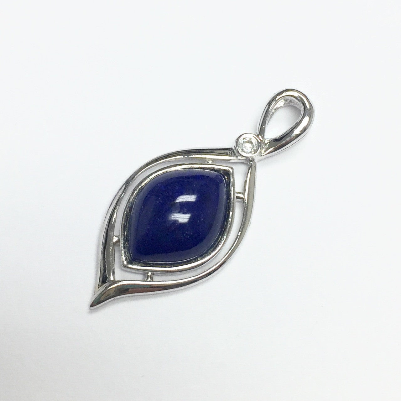 Lapis with CZ and Sterling Silver Pendant 34 x 14mm