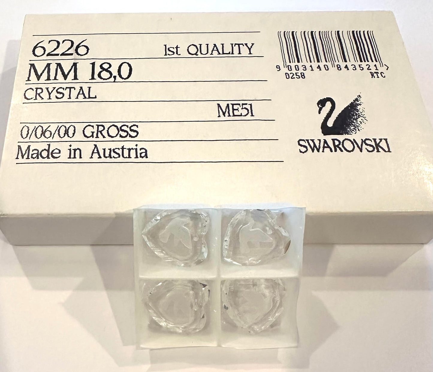 Vintage Swarovski Crystal Dove Heart Charms – 18mm Crystal, Art. #6226 – First Quality – Made in Austria (Lot of 4) - VB813