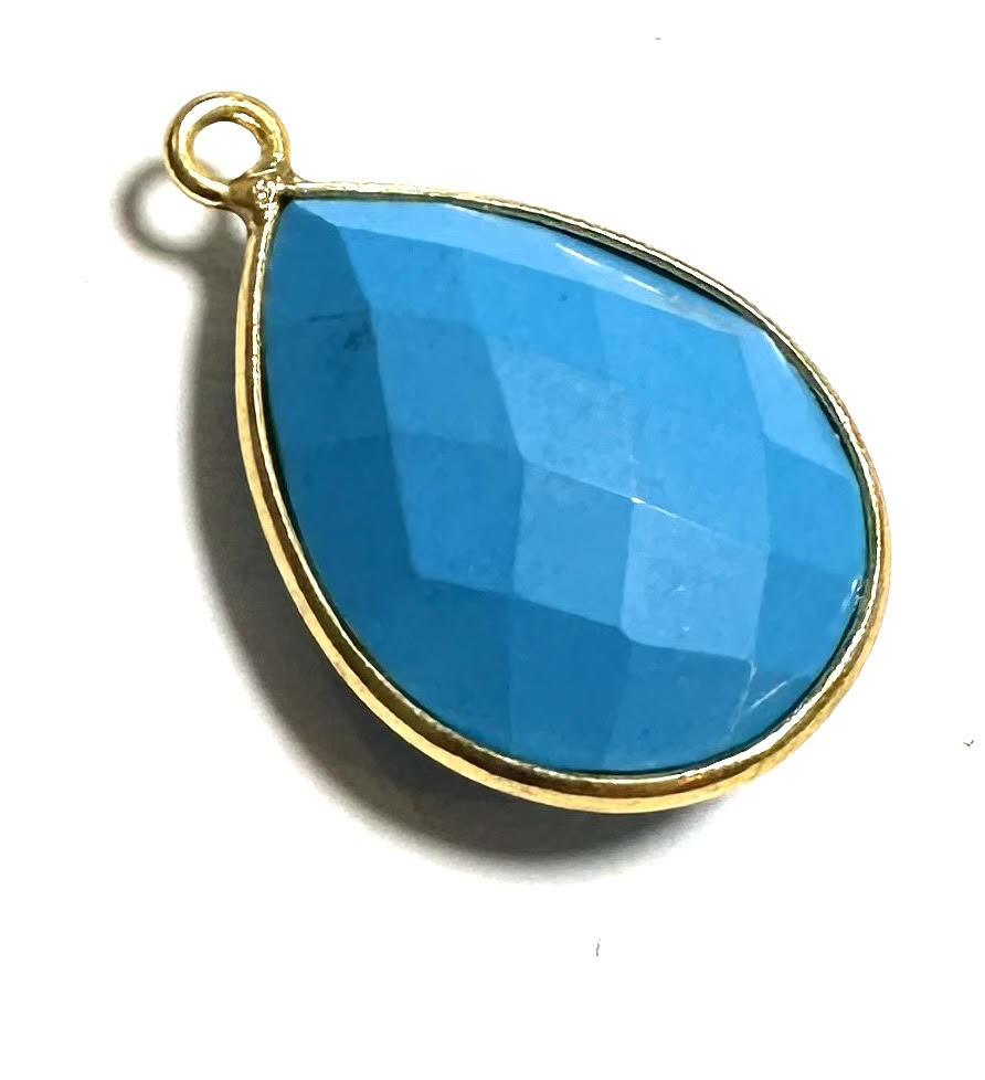Faceted Turquoise and Vermeil Focal Tear Focal Bead 14 x 22mm - SP1627