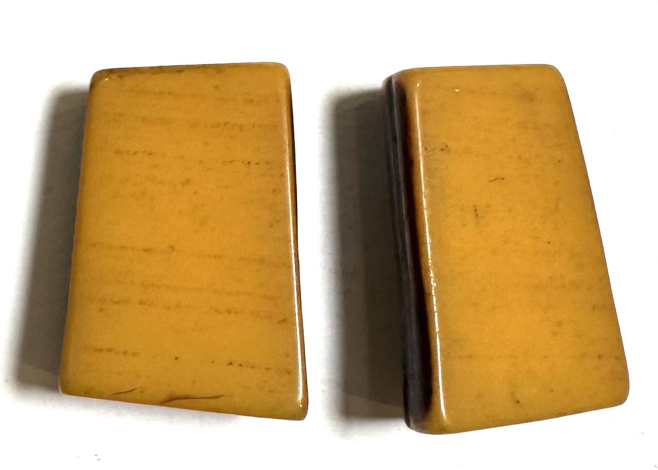 Vintage Butterscotch Bakelite Jewelry Components Pair – Woodgrain Design – Shru Hoard – 15x23mm #BAKE3089