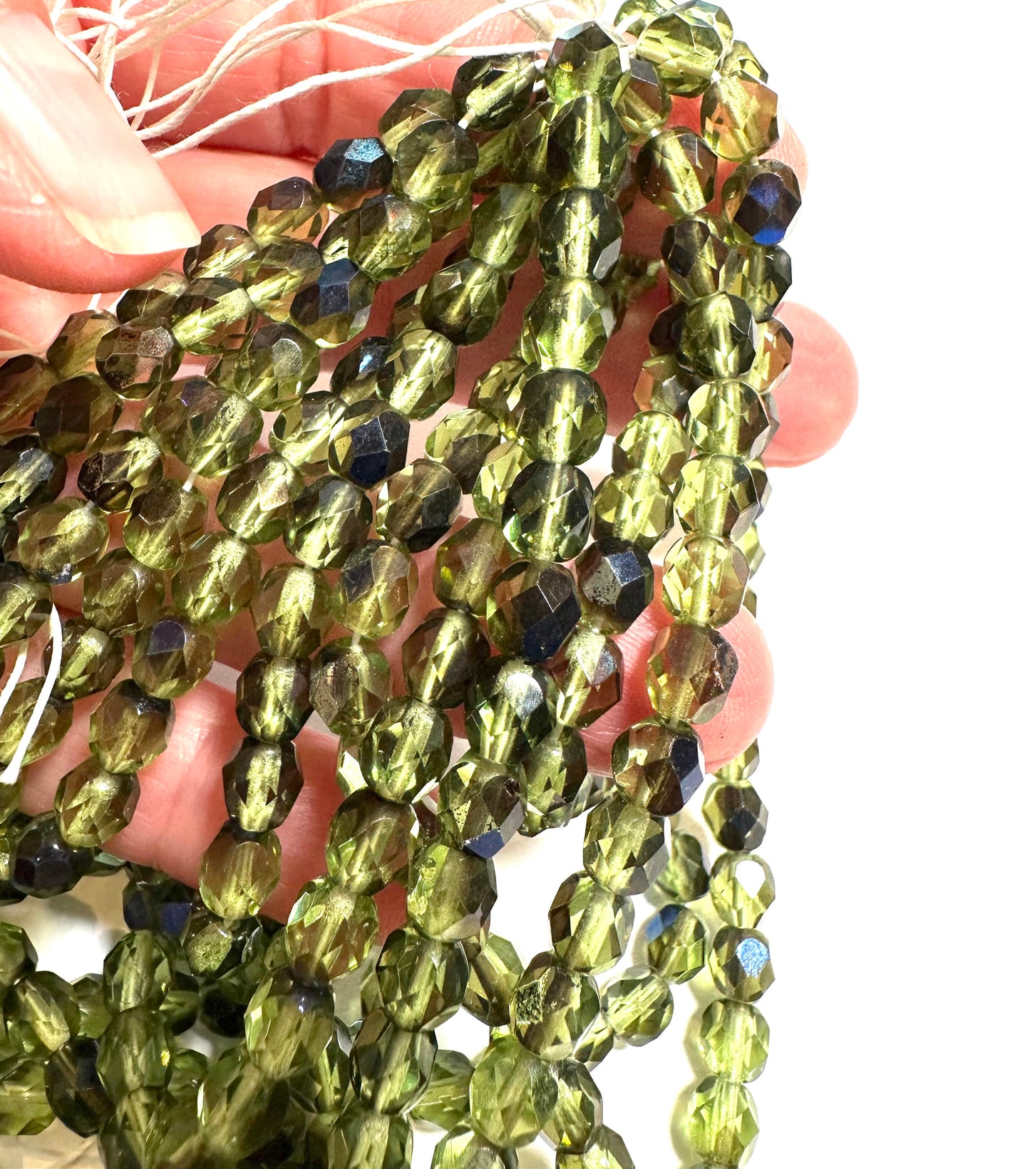 Vintage Hank of Czech Olive Green Glass Beads 6mm VB2875