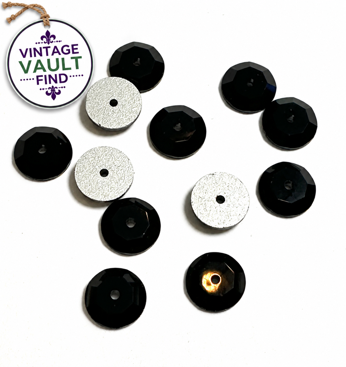 Vintage Vault Swarovski Crystal Article 3000 Faceted Sequins Jet Black 7mm #V7936