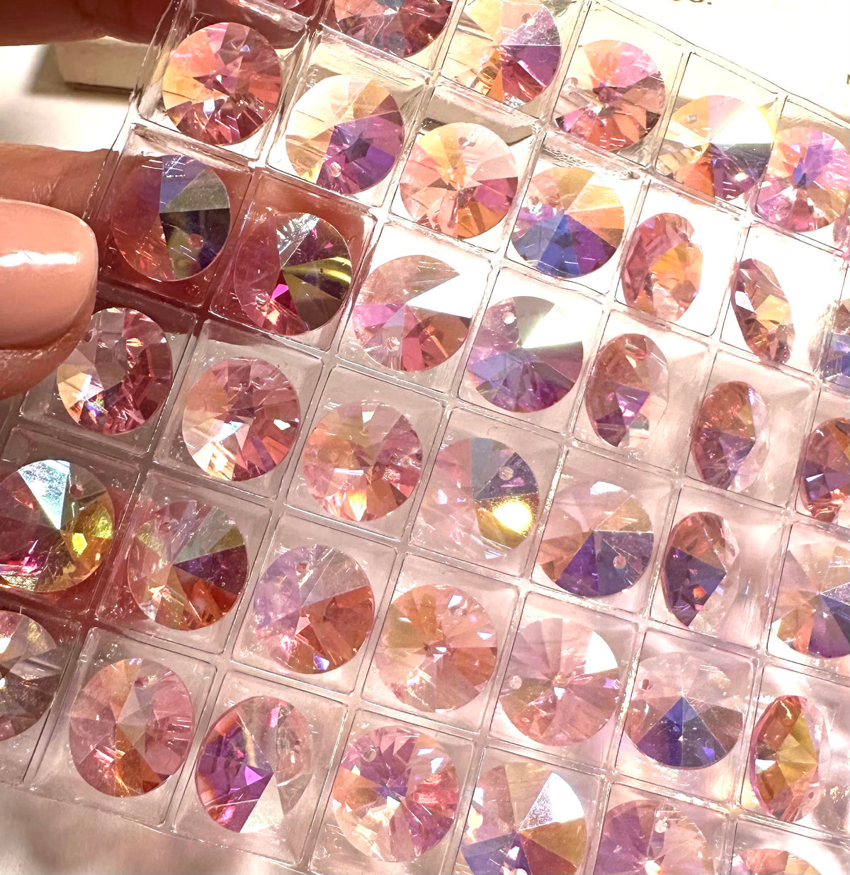 Vintage Vault Swarovski Crystal Dangle Beads Article #6200 Light Rose Aurora Borealis 10mm #V7935