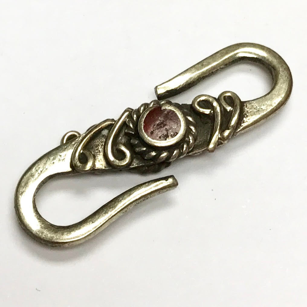 Tibetan S-Hook Clasp With Roped Coral Accents 35 x 12mm