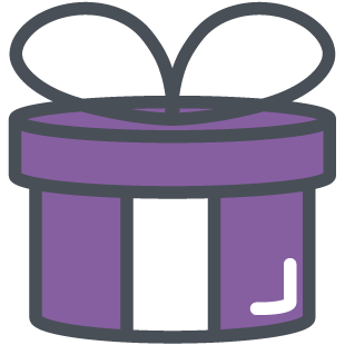 purple gift box with a bow on top