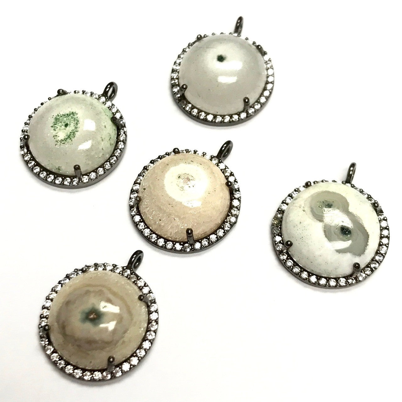 Faceted Mos Agate & CZ Gunmetal Drop Focal Bead 18mm