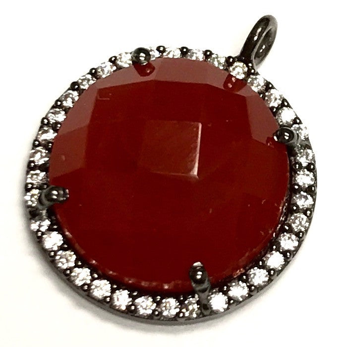 Faceted Carnelian & CZ Gunmetal Drop Focal Bead 18mm
