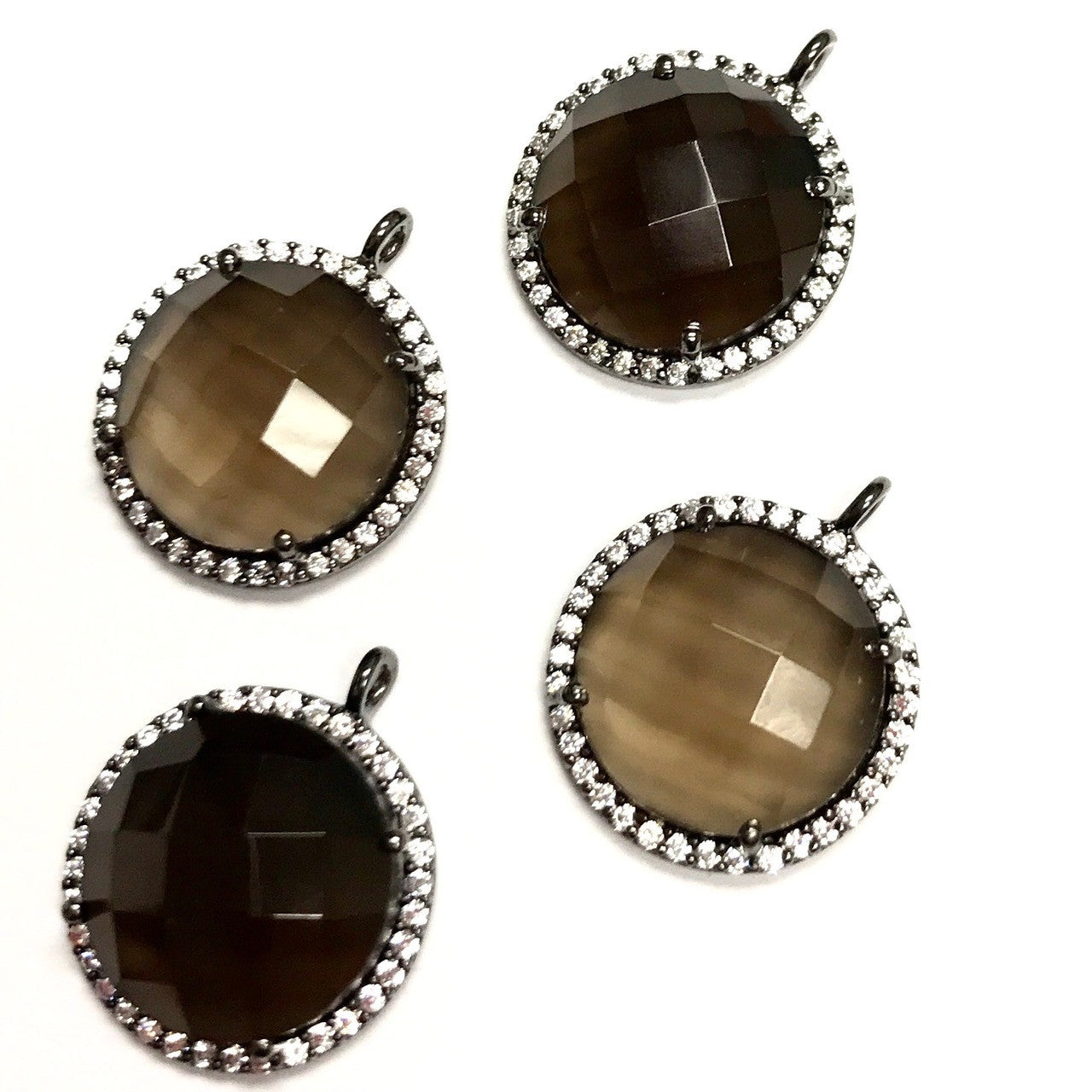 Faceted Smokey Quartz & CZ Gunmetal Drop Focal Bead 18mm