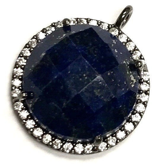 Faceted Lapis & CZ Gunmetal Drop Focal Bead 18mm