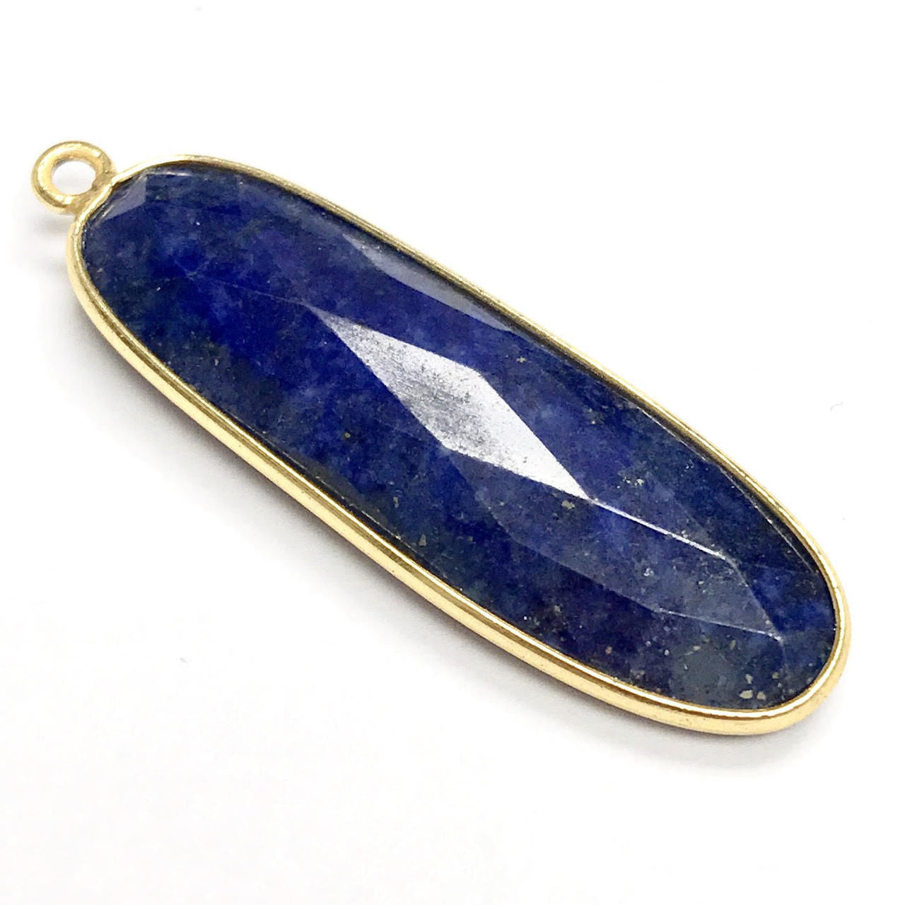 Faceted Lapis Vermeil Oval Bezeled Drop Focal Bead 35 x 10mm