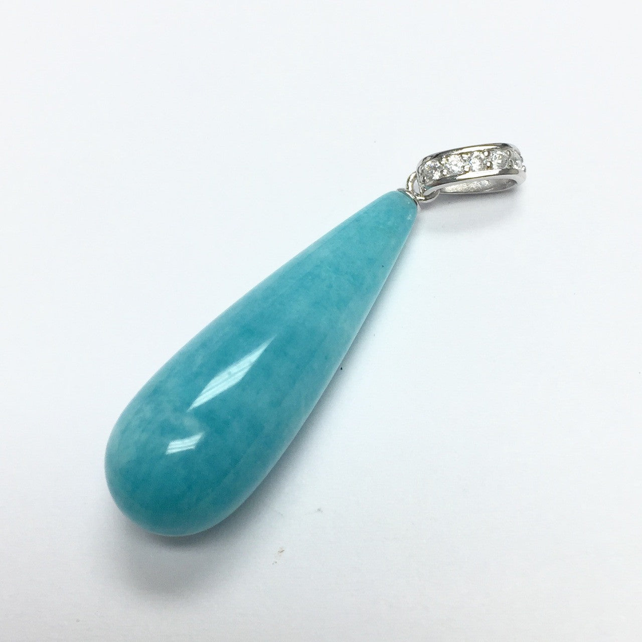 Amazonite with CZ and Sterling Silver Pendant -10 x 40mm