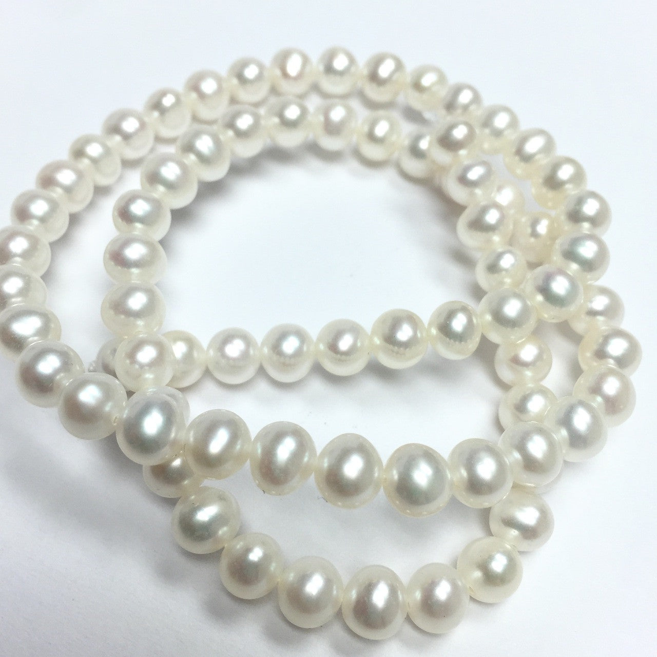 Freshwater Semi-Round White Pearl Beads-5.5-6mm