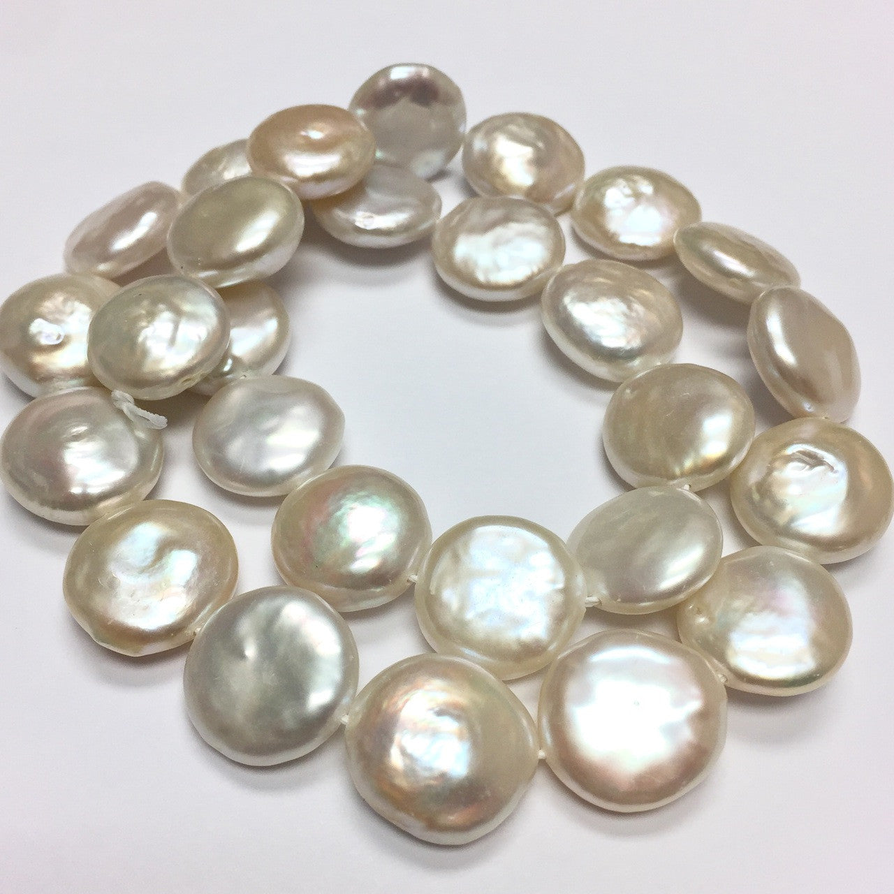 Freshwater Creamy White Coin Pearl Beads-14-15mm