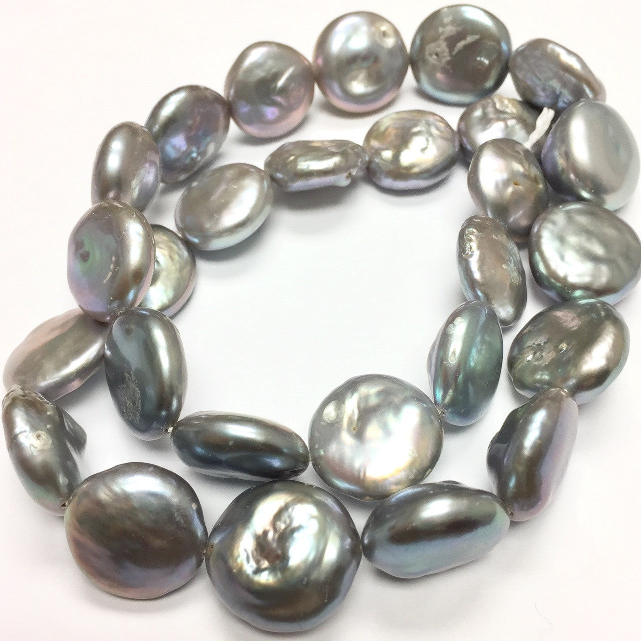 Freshwater Silver Coin Pearl Beads-14-15mm