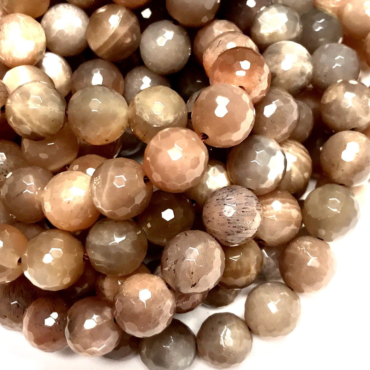RARE-Highly Faceted Chocolate Moonstone Beads 10mm