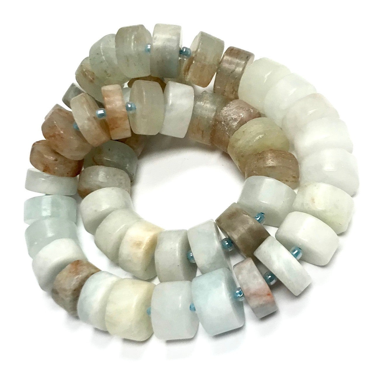 RARE Matte Finish Multi Colored Aquamarine Rondell Beads