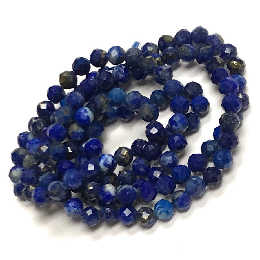 Lapis Micro Diamond Cut Round Beads