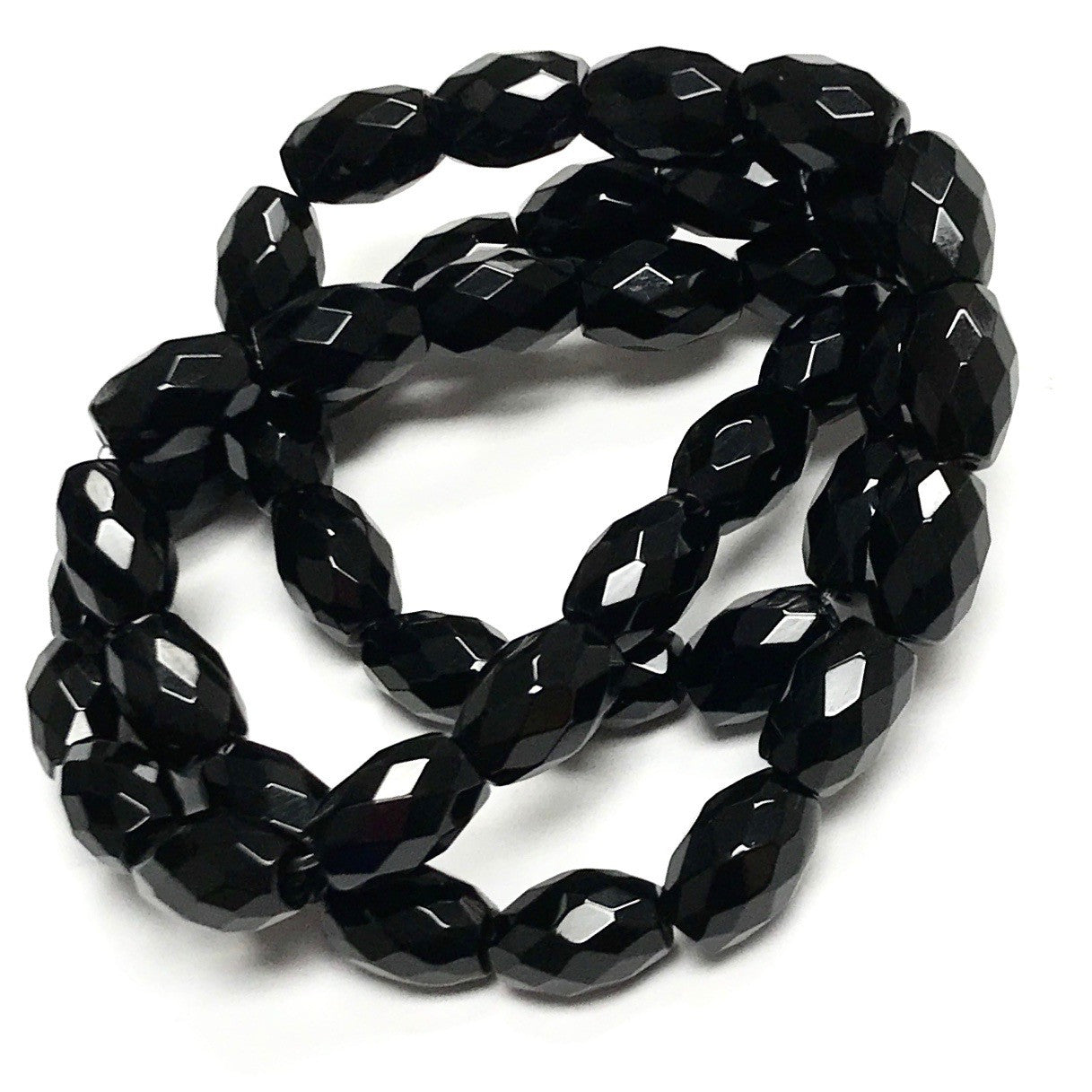 Black Onyx Faceted Olive Beads-14 x 10mm