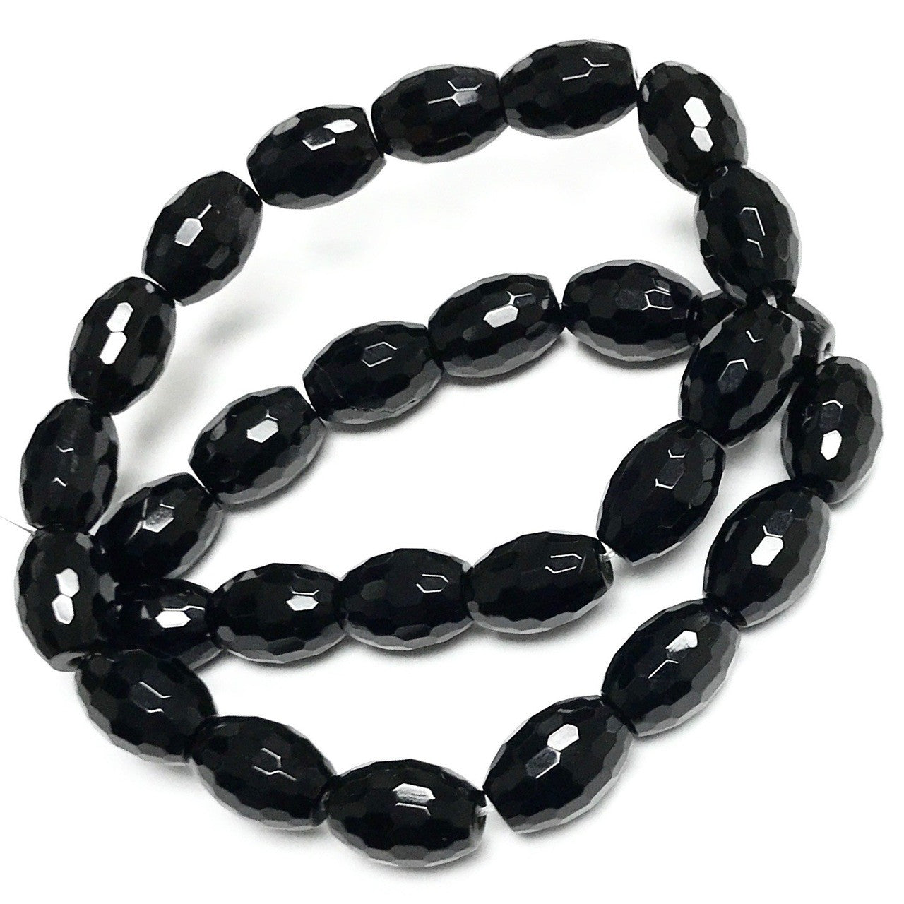Black Onyx Faceted Olive Beads-14 x 10mm