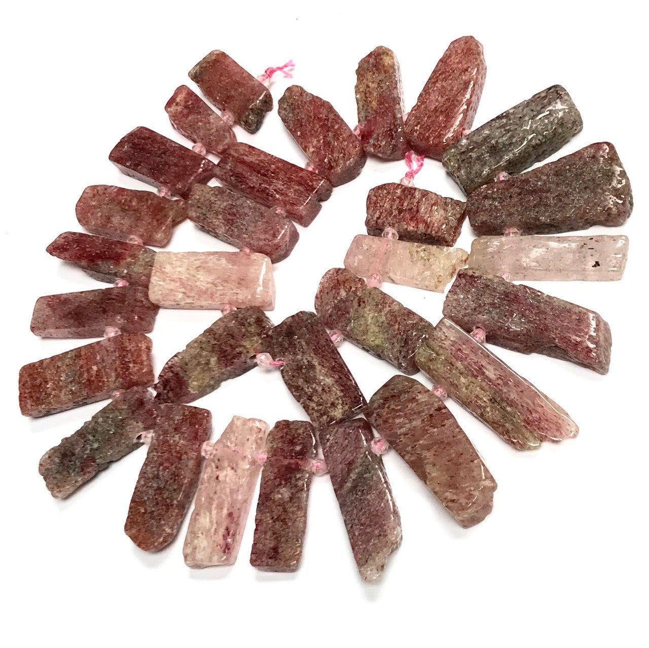 Strawberry Quartz Graduated Rough Cut Picket Beads