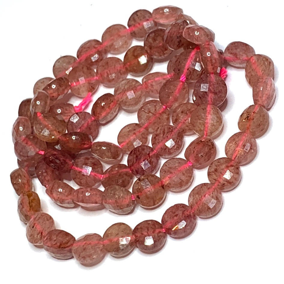 Strawberry Quartz Diamond Faceted Coin Beads-6mm