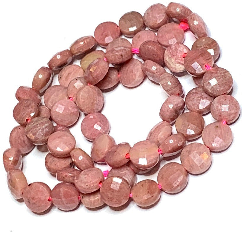 A Grade-Rhodonite Diamond Faceted Coin Beads-6mm