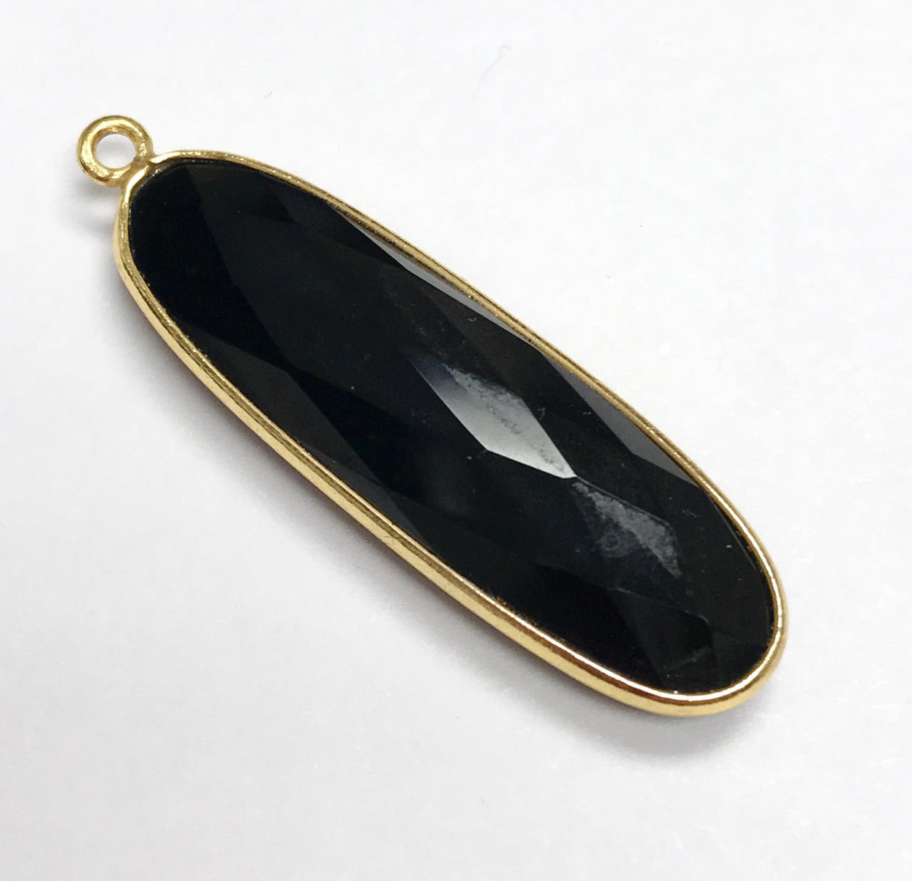 Faceted Labradorite Silver Oval Bezeled Drop Focal Bead 35 x 10mm