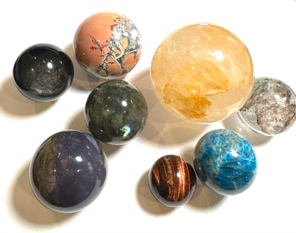 Wholesale Sphere Collection Lot – 8 Assorted Crystal Spheres – 1.178 Kilos Total – WHOLE08