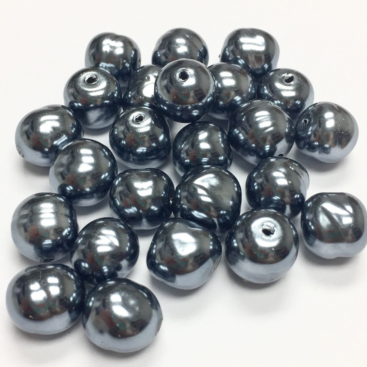 Vintage Black Metallic Baroque Glass Pearls 10mm