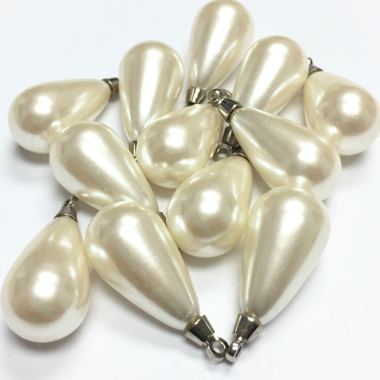 Vintage Japanese White Faux Pearl Drops 9x 21mm