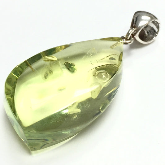 Caribbean Green Amber Pendant with Sterling Bail- 23 x 35mm